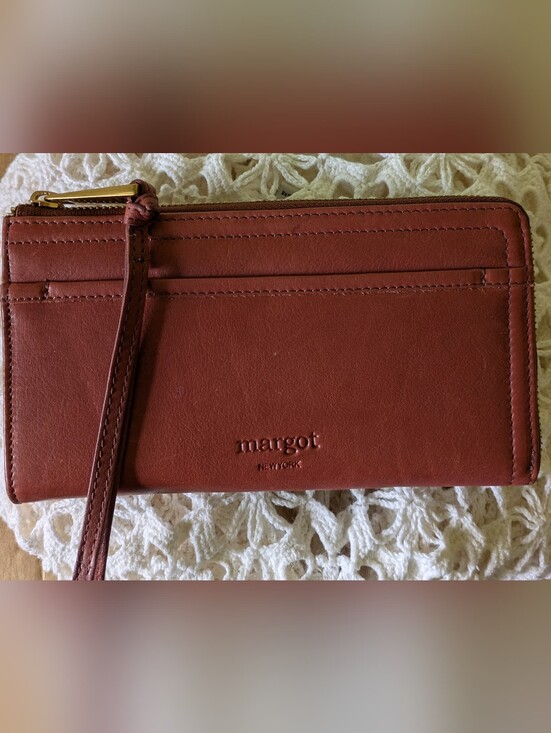 Margot New York Handbags - Margot Leather Zip Around Wallet Wristlet in Dark Brown